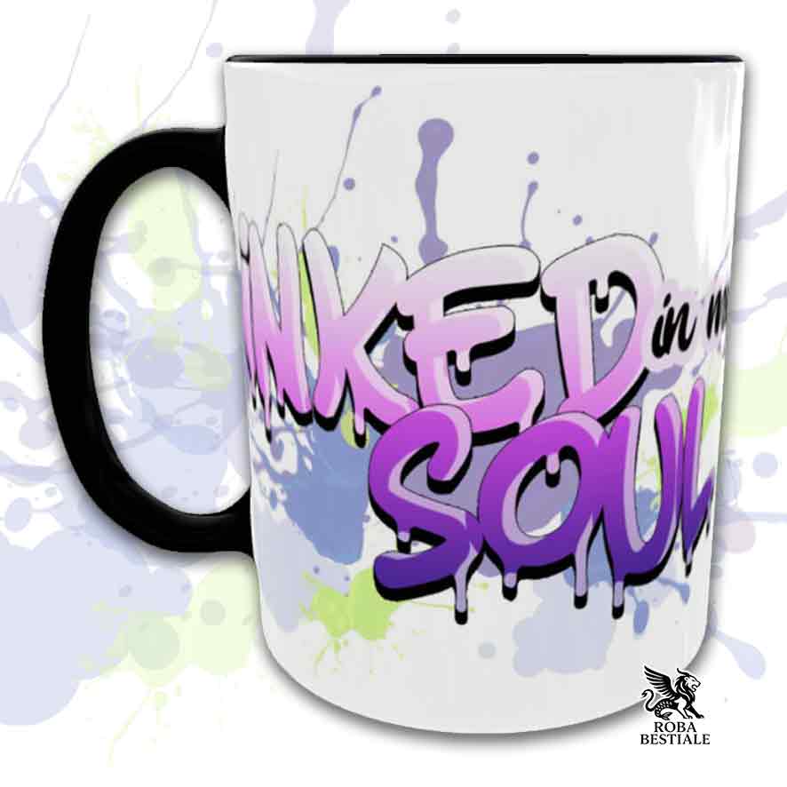 Tazza INKED SOUL - BASENJI Rosso e Bianco - In Ceramica, con manico e interno colorato - 330 ml