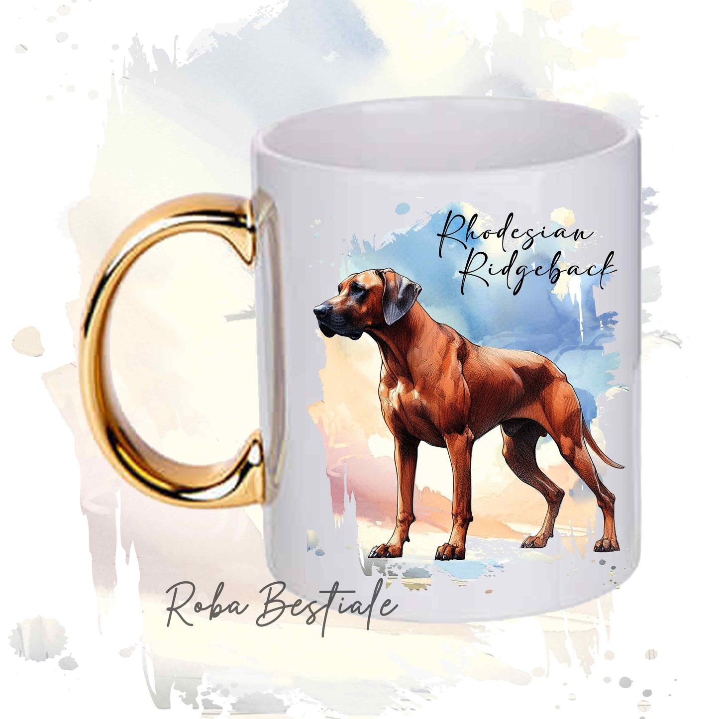 Tazza BEHAVIOR - RHODESIAN RIDGEBACK - Standard FCI - In Ceramica, con manico dorato - 330 ml