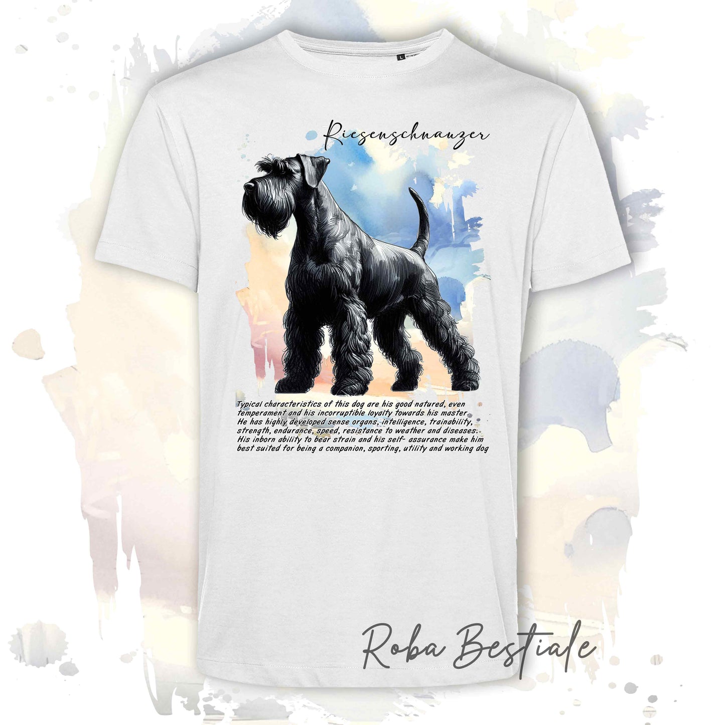 T-Shirt BEHAVIOR - RIESENSCHNAUZER Nero - Standard FCI - 100% Cotone, Bianca, Uomo o Donna - dalla XS alla 5XL