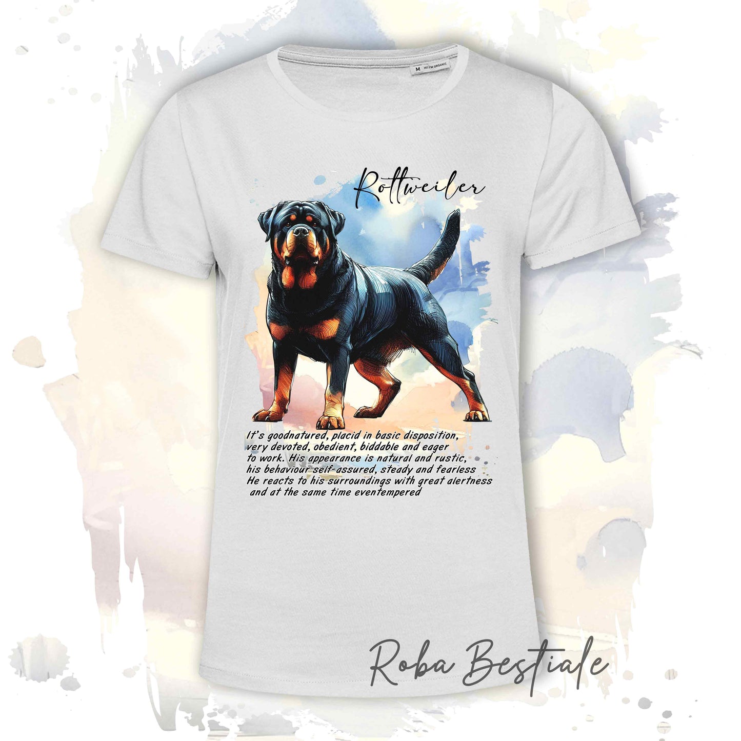 T-Shirt BEHAVIOR - ROTTWEILER - Standard FCI - 100% Cotone, Bianca, Uomo o Donna - dalla XS alla 5XL