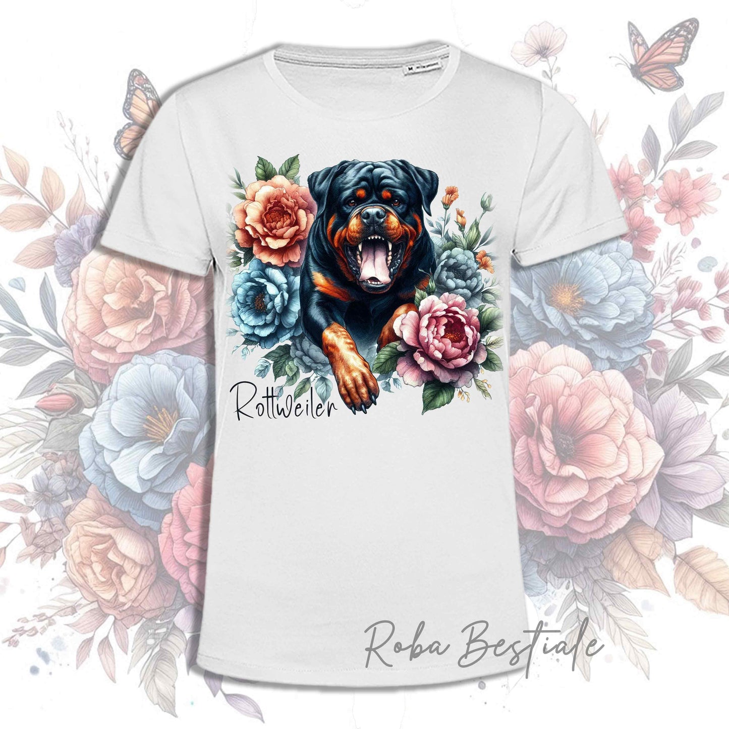 T-Shirt PEONY - ROTTWEILER - Bianca, Uomo o Donna - dalla XS alla 5XL