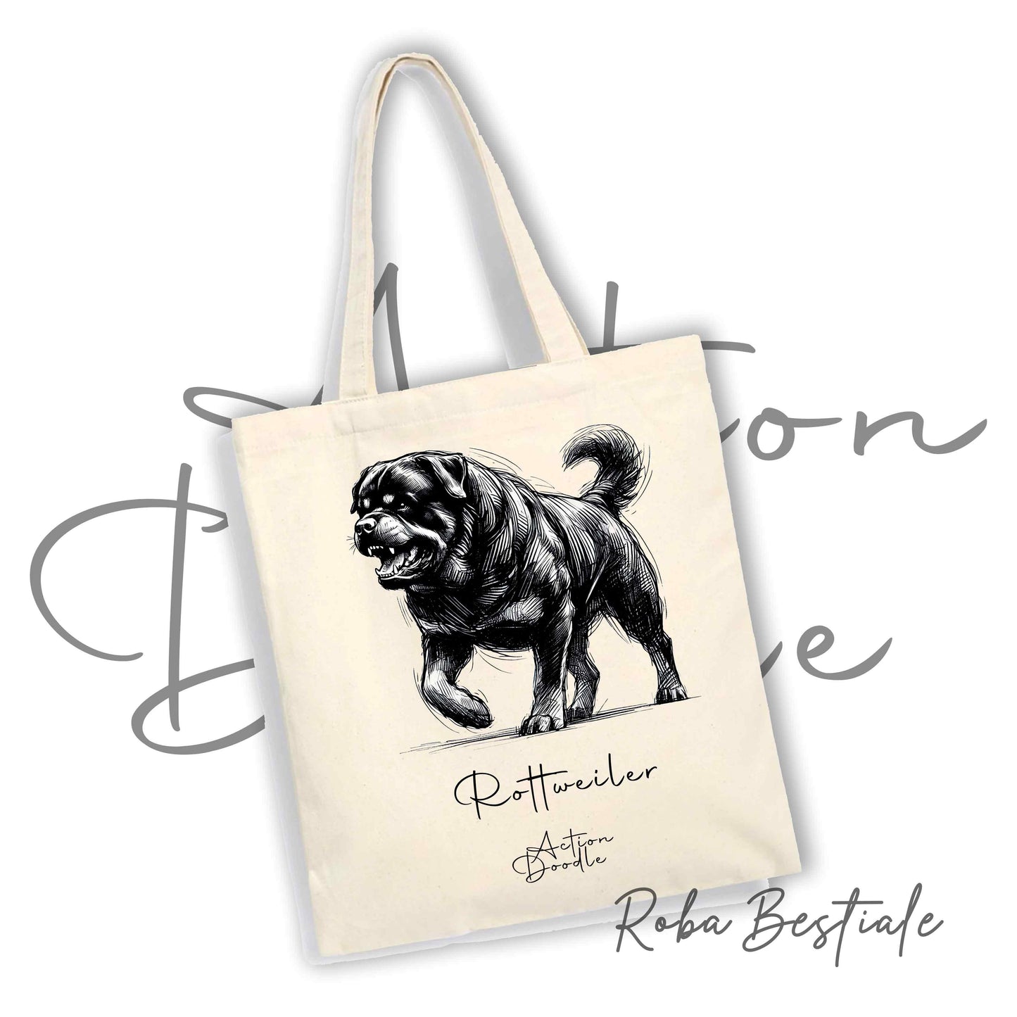 Shopper ACTION DOODLE - ROTTWEILER 1 - Diversi colori disponibili, 100% Cotone