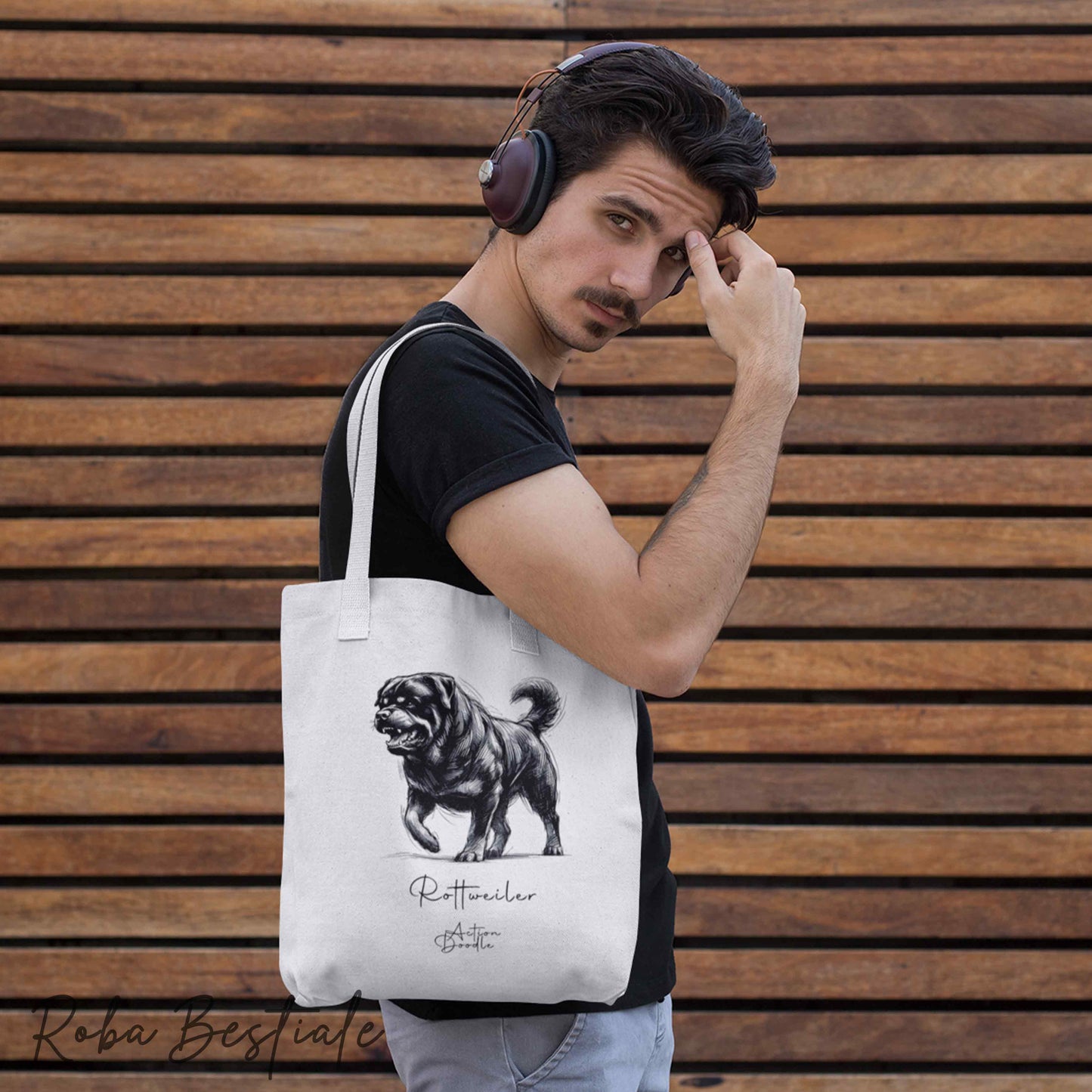 Shopper ACTION DOODLE - ROTTWEILER 1 - Diversi colori disponibili, 100% Cotone