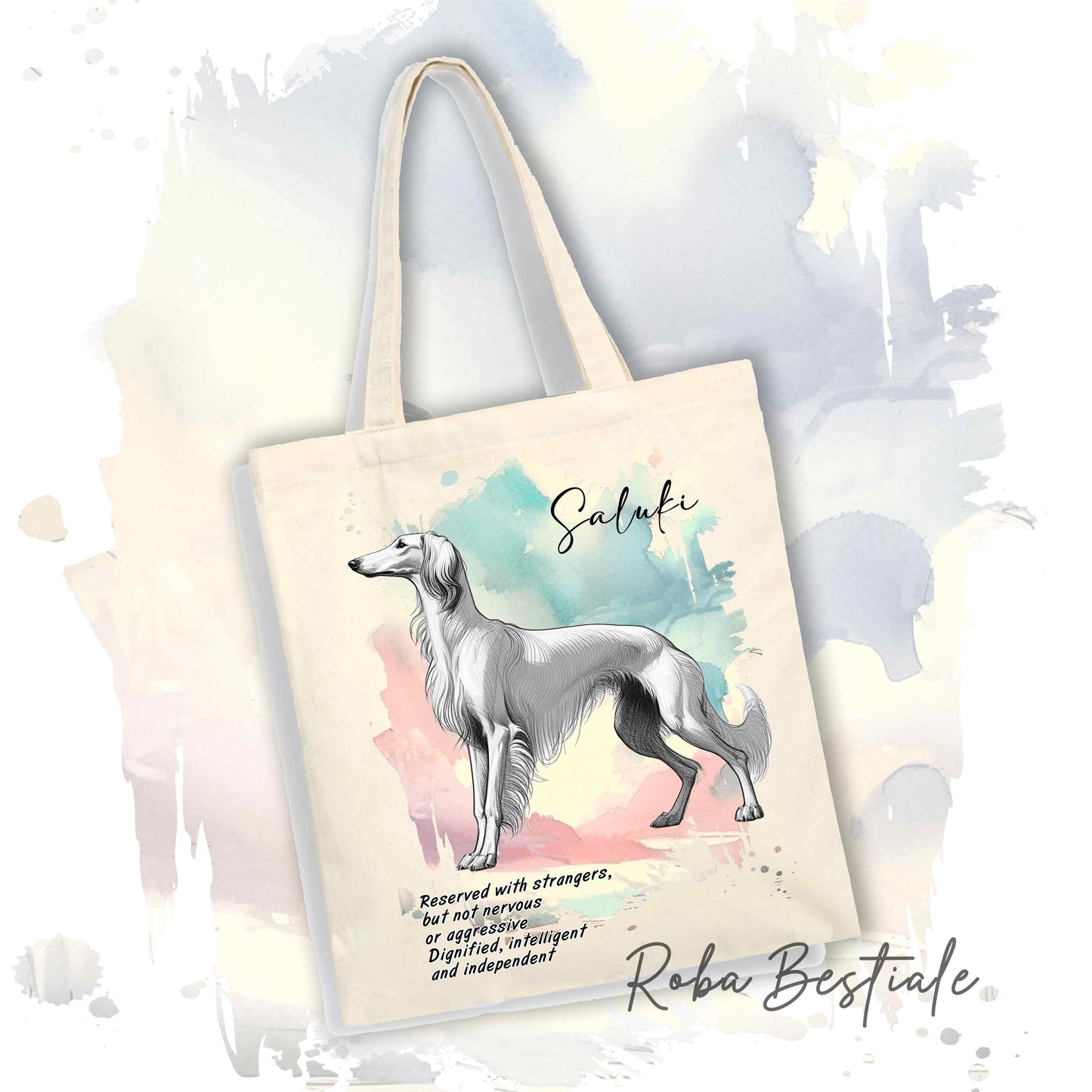 Shopper BEHAVIOR - SALUKI Bianco - Standard FCI - Diversi colori disponibili, 100% Cotone