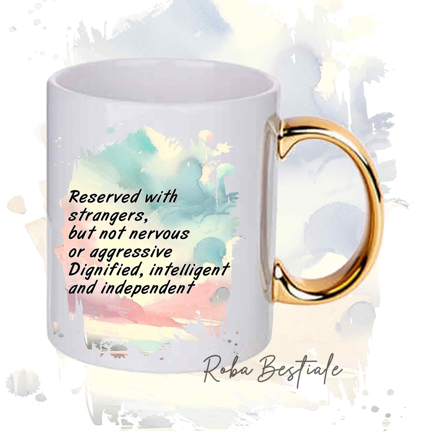 Tazza BEHAVIOR - SALUKI Bianco - Standard FCI - In Ceramica, con manico dorato - 330 ml