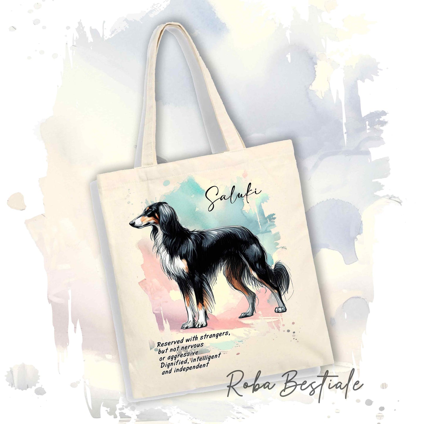 Shopper BEHAVIOR - SALUKI Black Tricolor - Standard FCI - Diversi colori disponibili, 100% Cotone