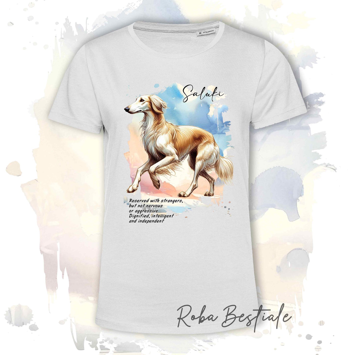 T-Shirt BEHAVIOR - SALUKI Crema - Standard FCI - 100% Cotone, Bianca, Uomo o Donna - dalla XS alla 5XL