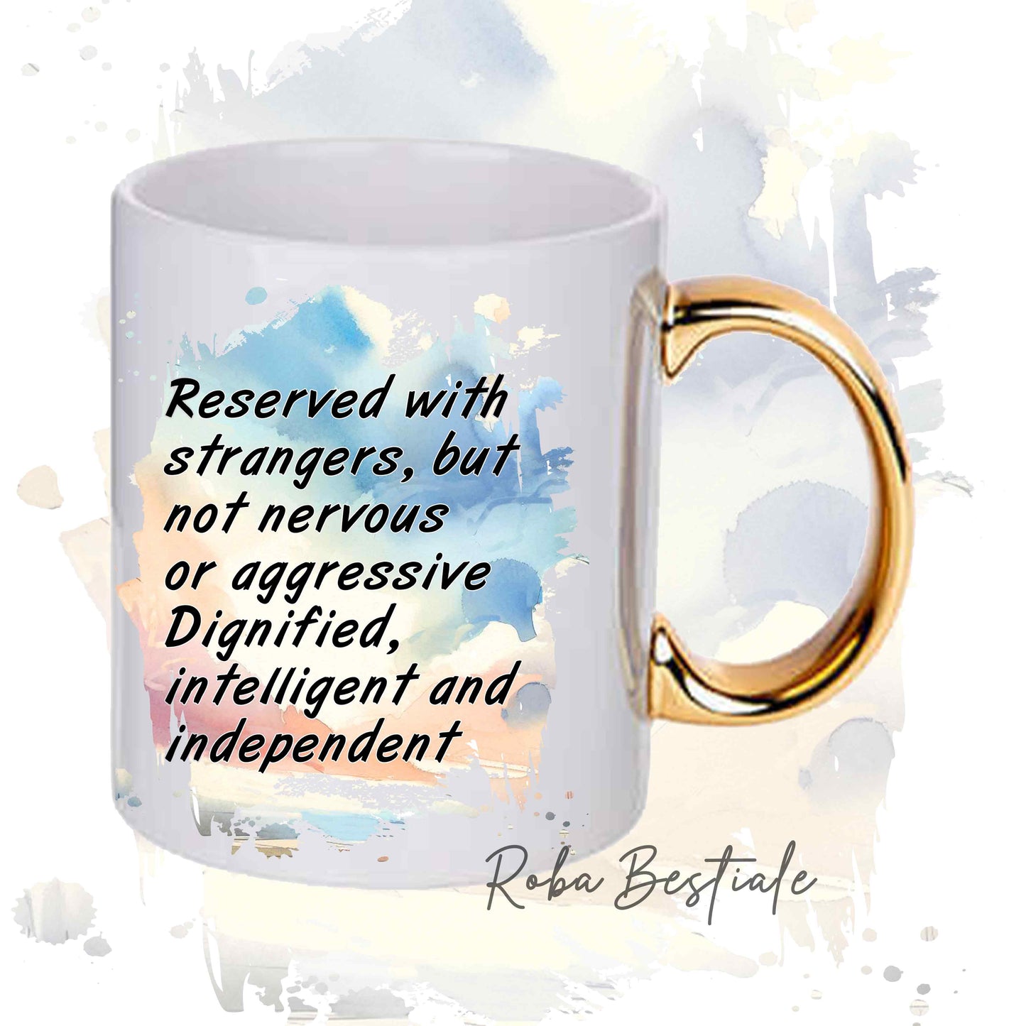 Tazza BEHAVIOR - SALUKI Crema - Standard FCI - In Ceramica, con manico dorato - 330 ml