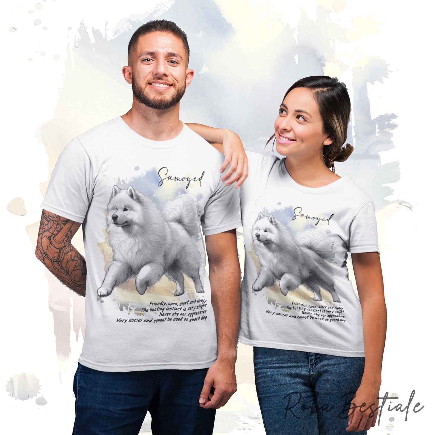 T-Shirt BEHAVIOR - SAMOIEDO - Standard FCI - 100% Cotone, Bianca, Uomo o Donna - dalla XS alla 5XL