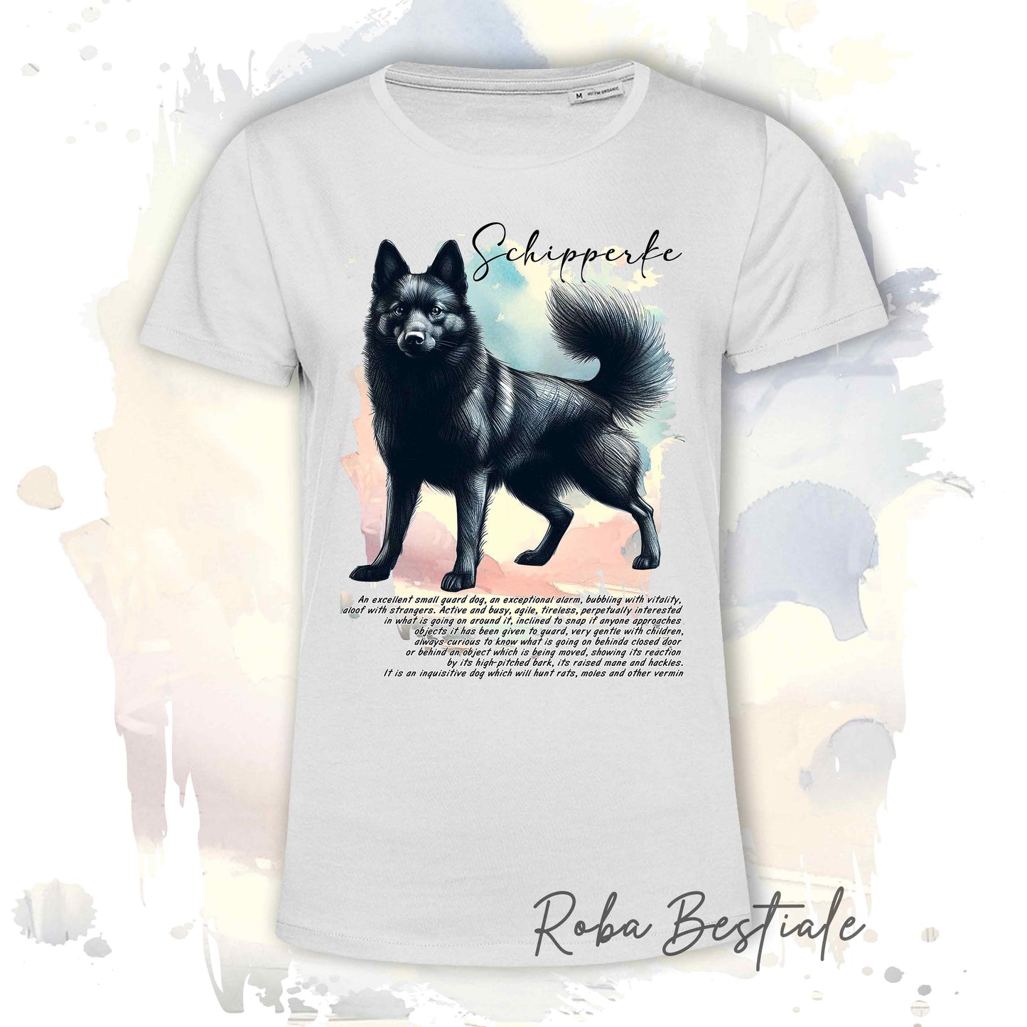 T-Shirt BEHAVIOR - SCHIPPERKE - Standard FCI - 100% Cotone, Bianca, Uomo o Donna - dalla XS alla 5XL