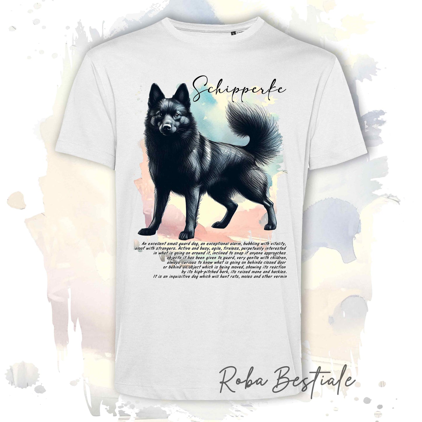 T-Shirt BEHAVIOR - SCHIPPERKE - Standard FCI - 100% Cotone, Bianca, Uomo o Donna - dalla XS alla 5XL