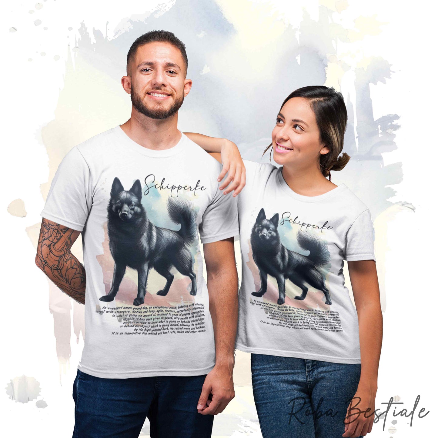T-Shirt BEHAVIOR - SCHIPPERKE - Standard FCI - 100% Cotone, Bianca, Uomo o Donna - dalla XS alla 5XL