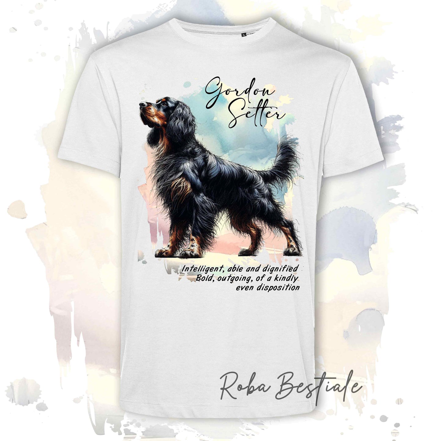 T-Shirt BEHAVIOR - SETTER GORDON - Standard FCI - 100% Cotone, Bianca, Uomo o Donna - dalla XS alla 5XL