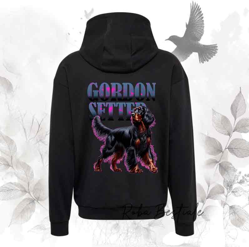 Felpa WILD HUNTERS - SETTER GORDON - Scritta con dettagli HOT PINK - Unisex - Nera o Grigia - dalla XS alla 3XL