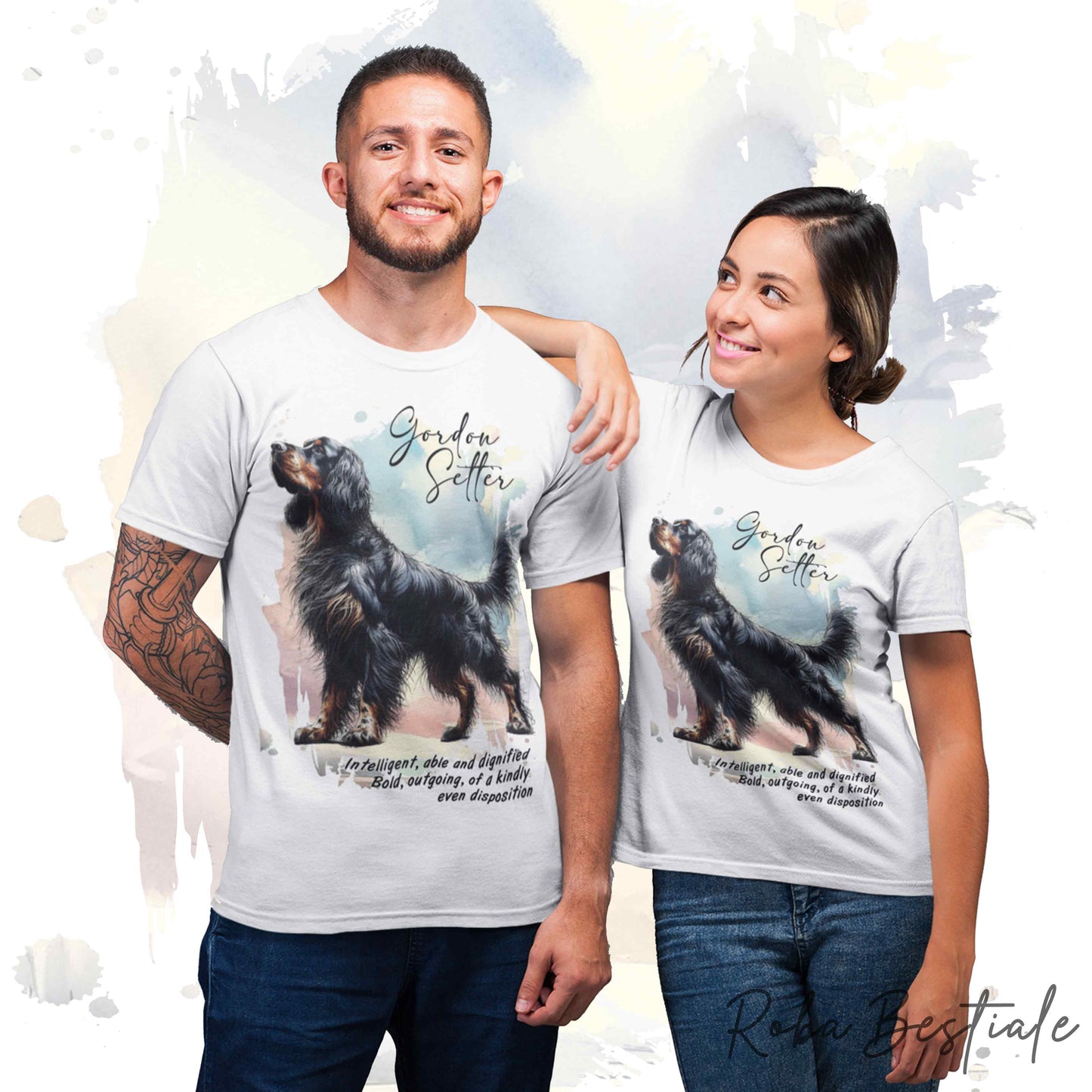 T-Shirt BEHAVIOR - SETTER GORDON - Standard FCI - 100% Cotone, Bianca, Uomo o Donna - dalla XS alla 5XL