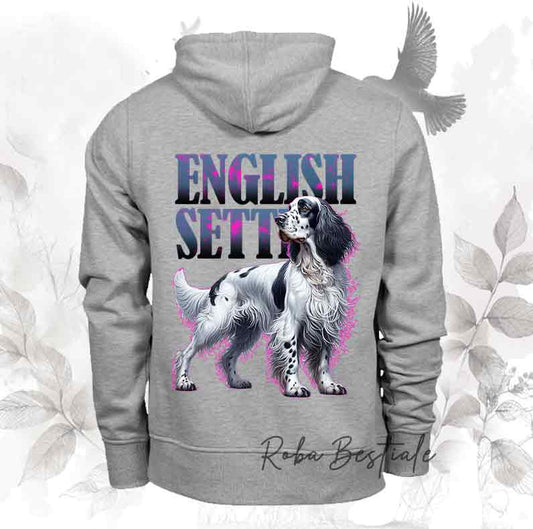 Felpa WILD HUNTERS - SETTER INGLESE Blue Belton - Scritta con dettagli HOT PINK - Unisex - Nera o Grigia - dalla XS alla 3XL