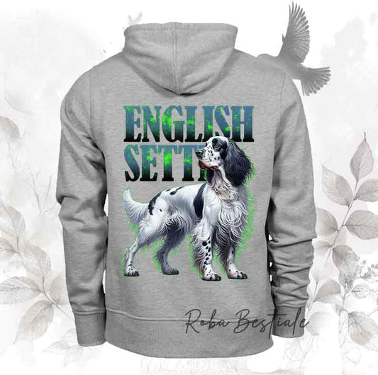 Felpa WILD HUNTERS - SETTER INGLESE Blue Belton - Scritta con dettagli LIME GREEN - Unisex - Nera o Grigia - dalla XS alla 3XL