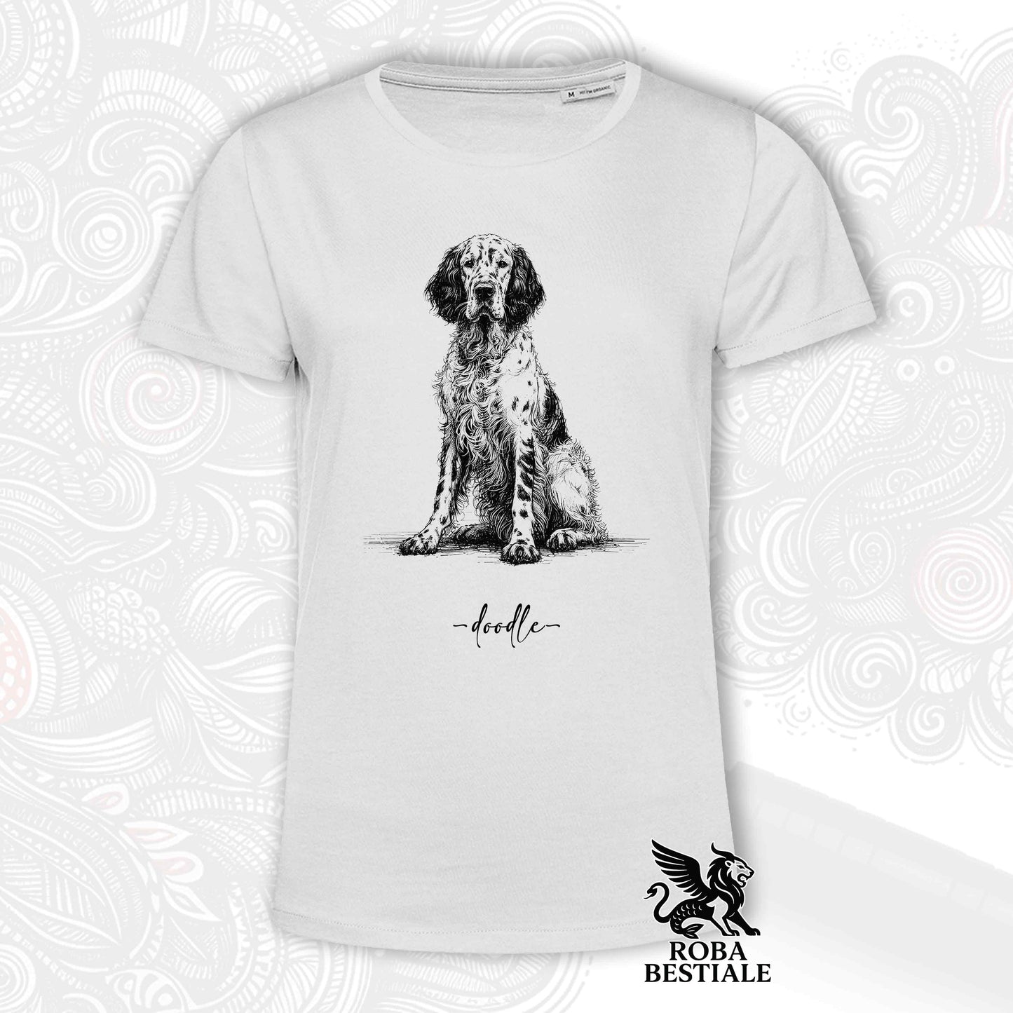 DOODLE T-Shirt - ENGLISH SETTER - White or Beige, Men's or Women's - from XS to 5XL