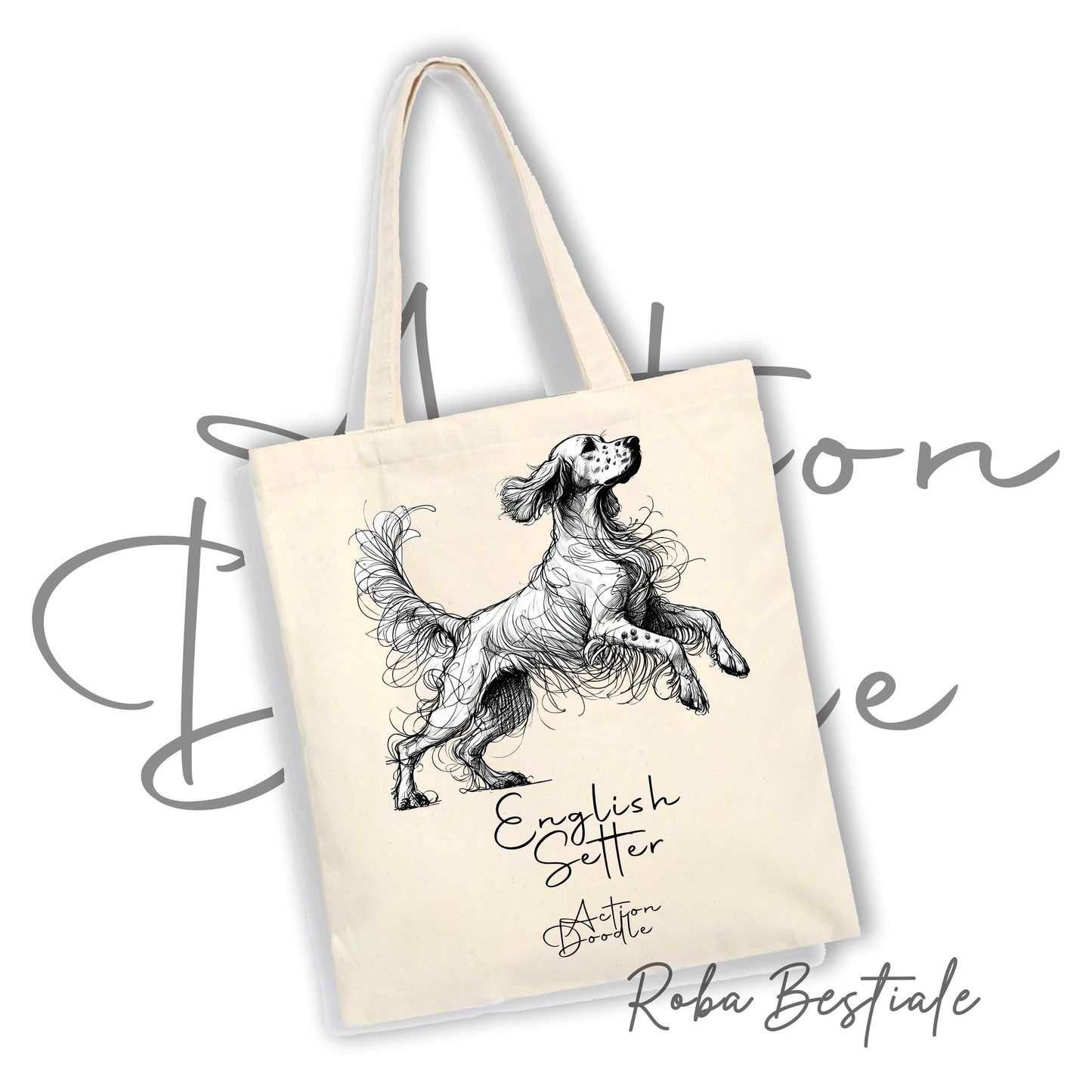 Shopper ACTION DOODLE - SETTER INGLESE 1 - Diversi colori disponibili, 100% Cotone