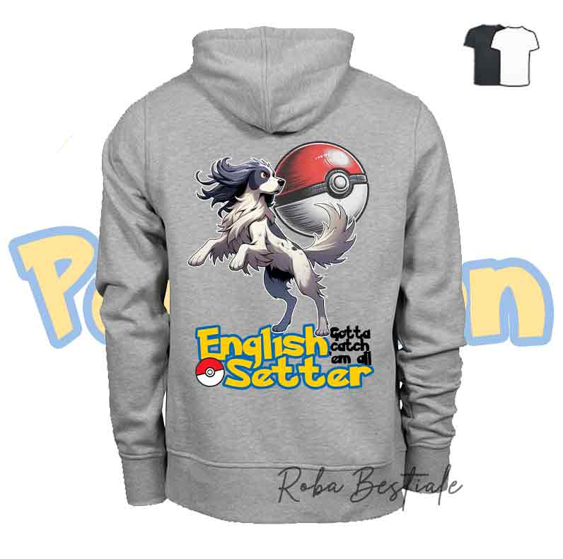 Felpa POKEMON - SETTER INGLESE Blue Belton - Unisex - Grigia o Nera - dalla XS alla 3XL