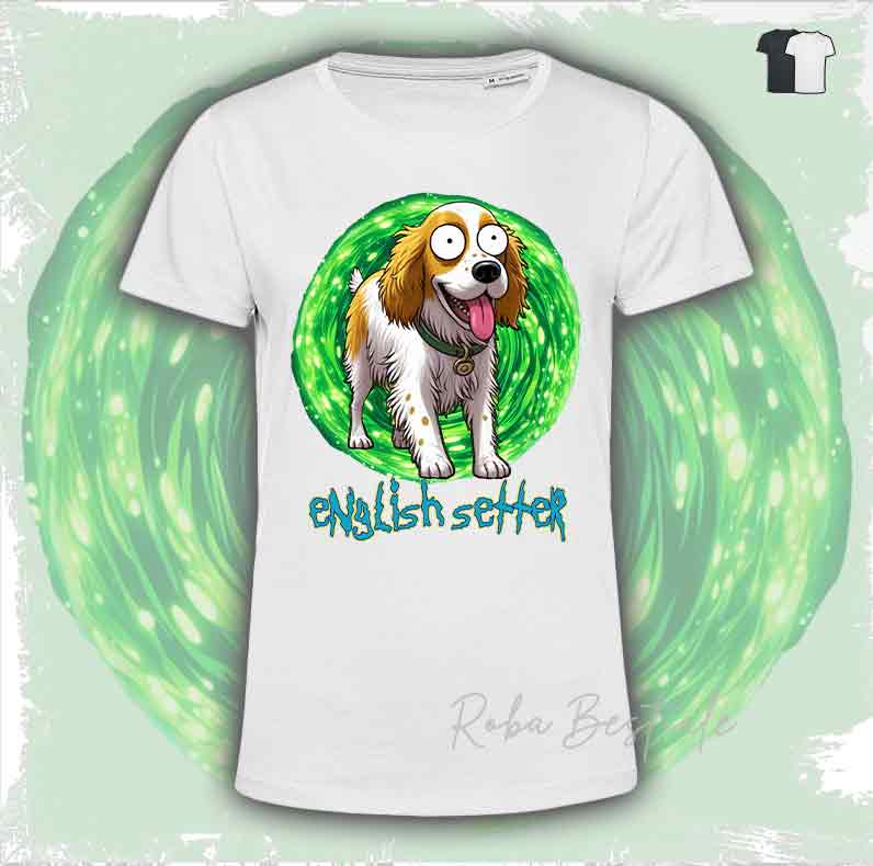 T-Shirt RICK & MORTY - SETTER INGLESE Lemon Belton - Bianca o Nera - Uomo o Donna, dalla XS alla 5XL