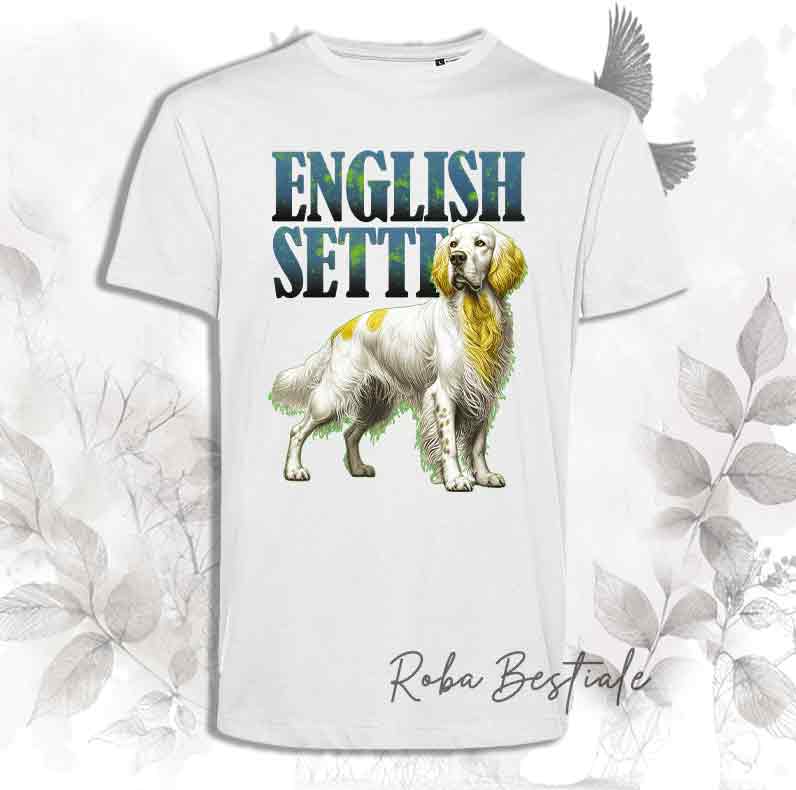 T-Shirt WILD HUNTERS - SETTER INGLESE Lemon Belton - Bianca con scritta in colore a scelta - dalla XS alla 5XL