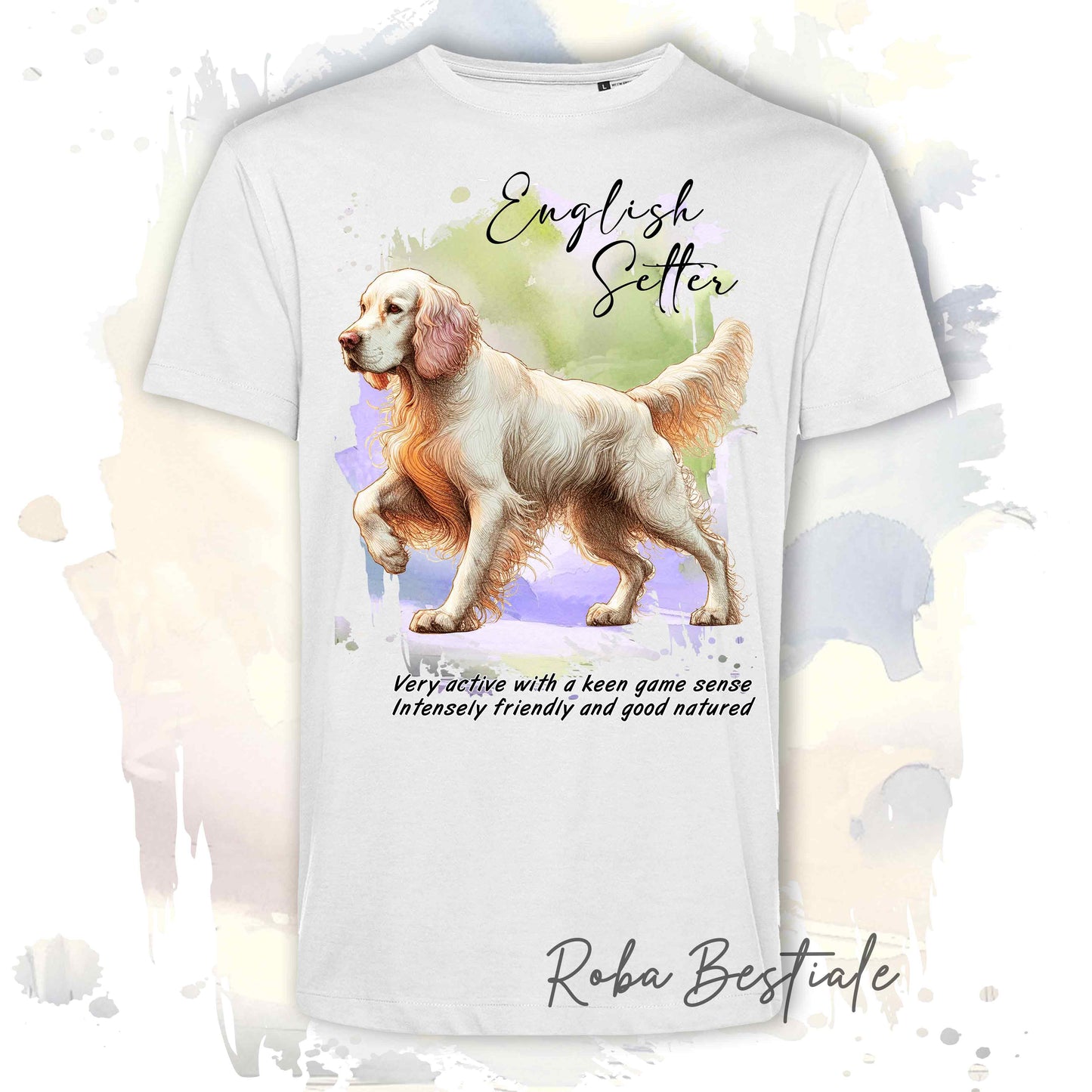 T-Shirt BEHAVIOR - SETTER INGLESE Orange Belton - Standard FCI - 100% Cotone, Bianca, Uomo o Donna - dalla XS alla 5XL