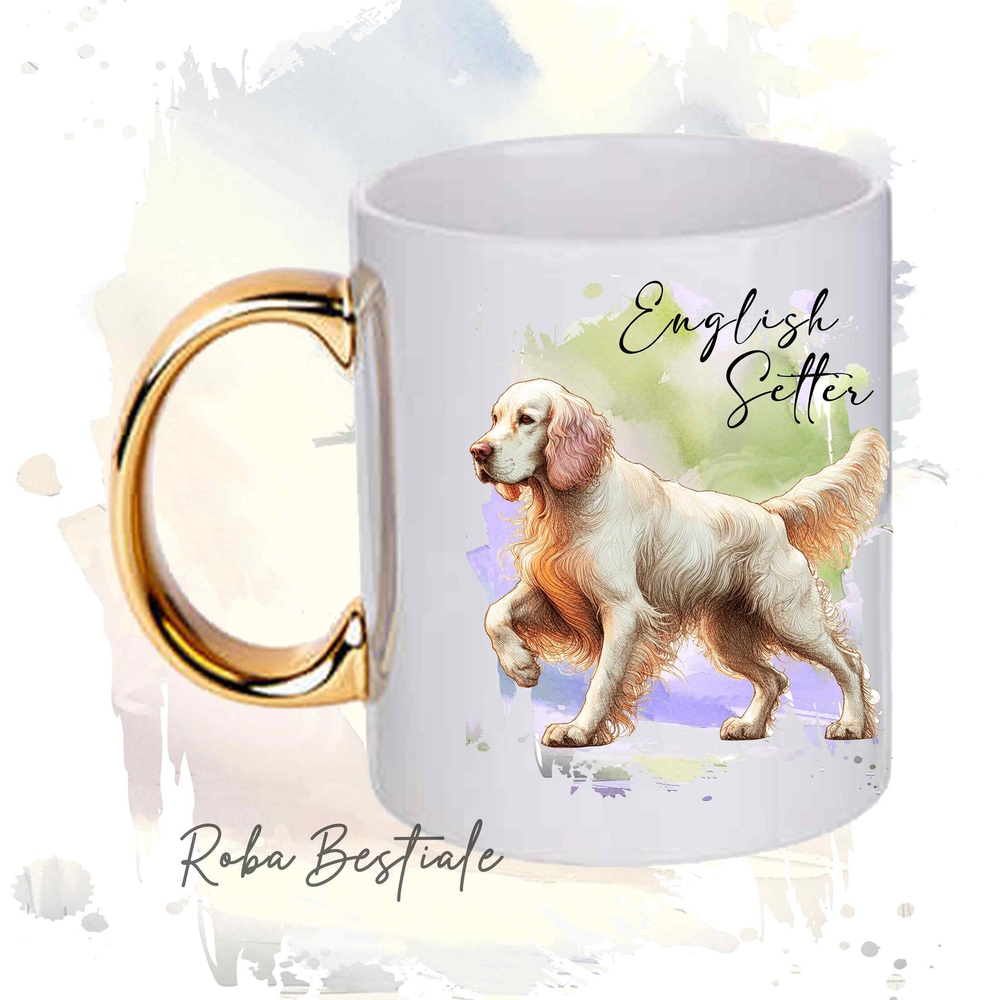 Tazza BEHAVIOR - SETTER INGLESE Orange Belton - Standard FCI - In Ceramica, con manico dorato - 330 ml