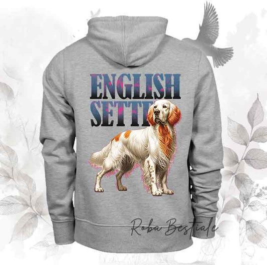 Felpa WILD HUNTERS - SETTER INGLESE Orange Belton - Scritta con dettagli HOT PINK - Unisex - Nera o Grigia - dalla XS alla 3XL