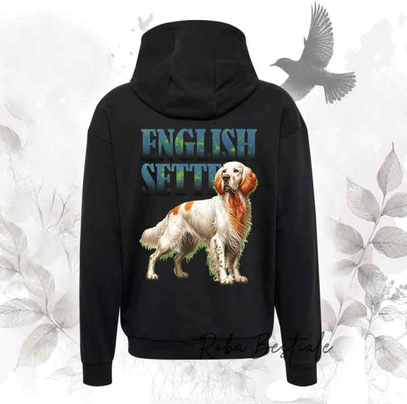 Felpa WILD HUNTERS - SETTER INGLESE Orange Belton - Scritta con dettagli LIME GREEN - Unisex - Nera o Grigia - dalla XS alla 3XL