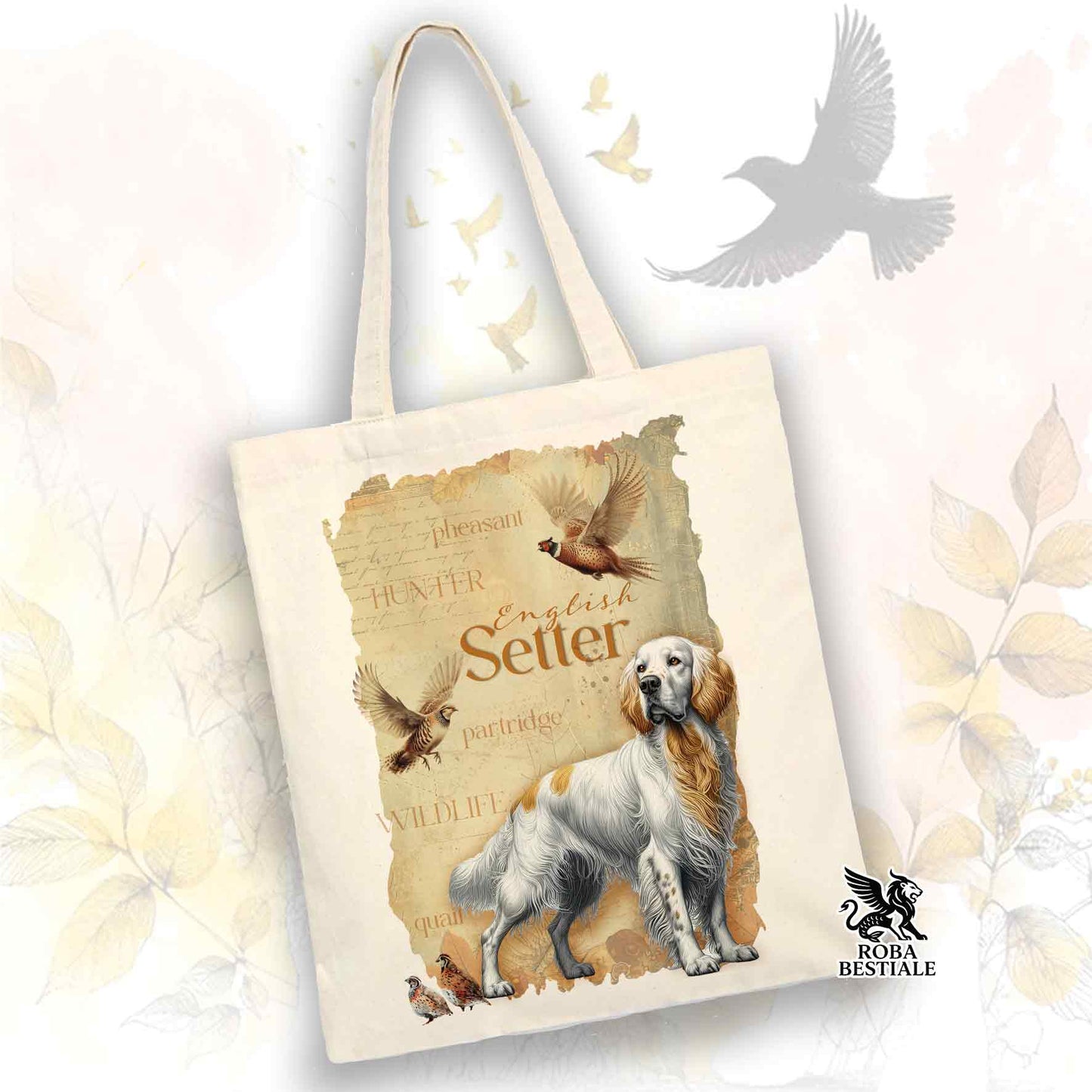 Tote Bag FIELD LEGACY - SETTER INGLESE Orange Belton - 100% Cotone - Bianca o Beige