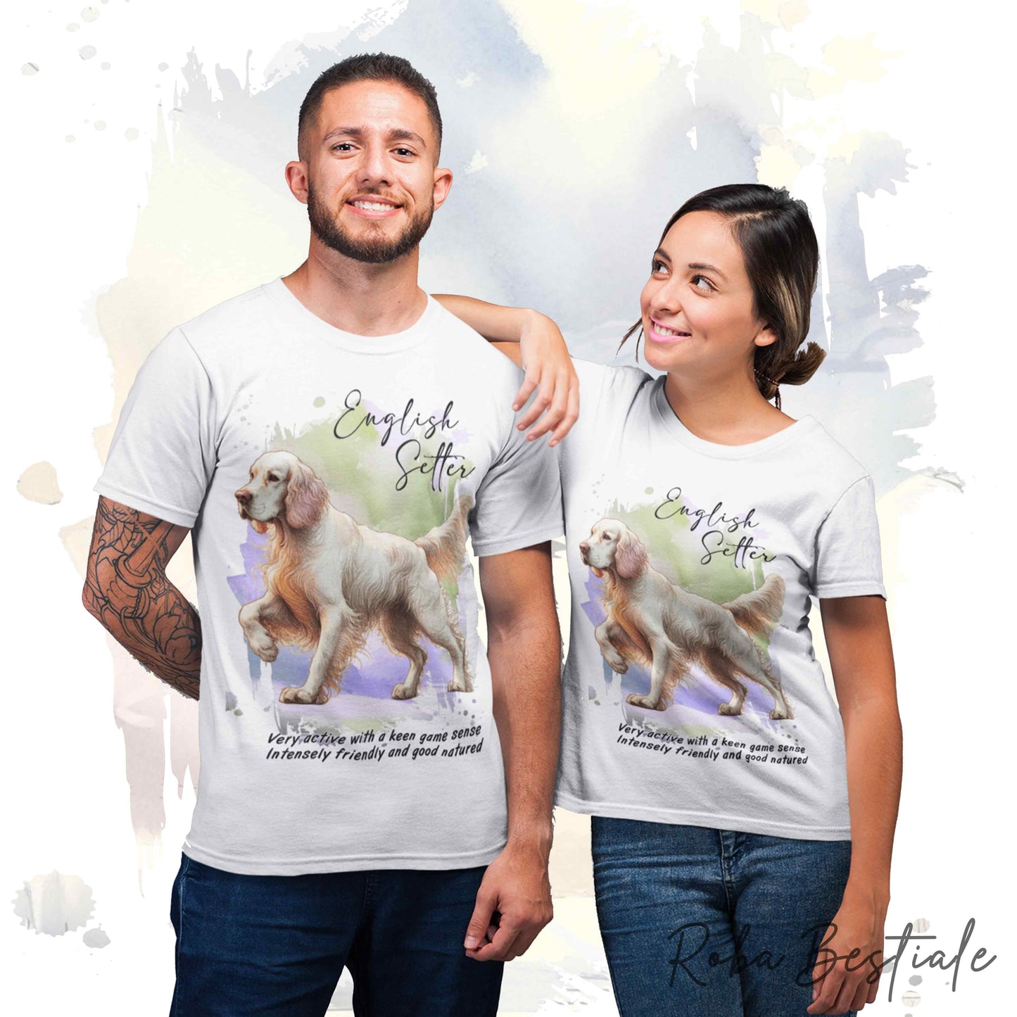T-Shirt BEHAVIOR - SETTER INGLESE Orange Belton - Standard FCI - 100% Cotone, Bianca, Uomo o Donna - dalla XS alla 5XL
