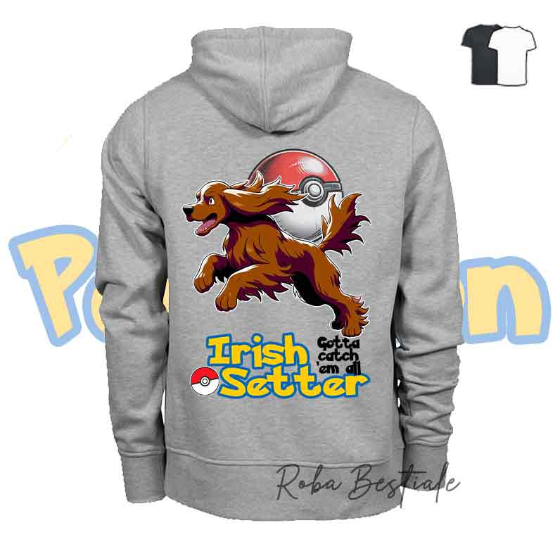 Felpa POKEMON - SETTER IRLANDESE Rosso - Unisex - Grigia o Nera - dalla XS alla 3XL