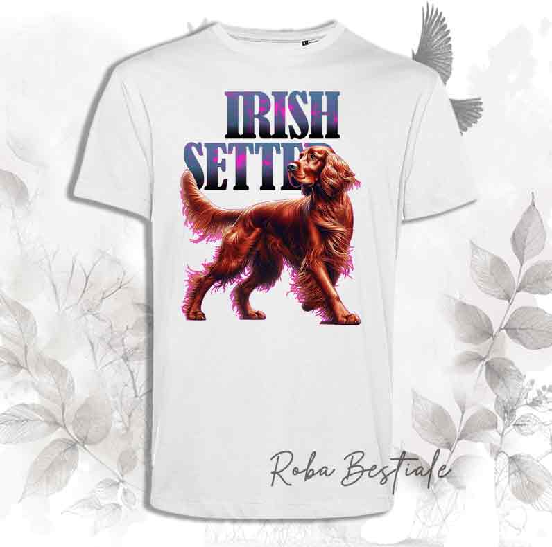 T-Shirt WILD HUNTERS - SETTER IRLANDESE Rosso - Bianca con scritta in colore a scelta - dalla XS alla 5XL