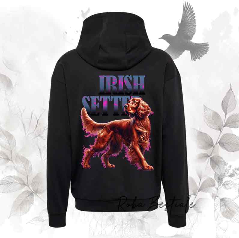 Felpa WILD HUNTERS - SETTER IRLANDESE Rosso - Scritta con dettagli HOT PINK - Unisex - Nera o Grigia - dalla XS alla 3XL