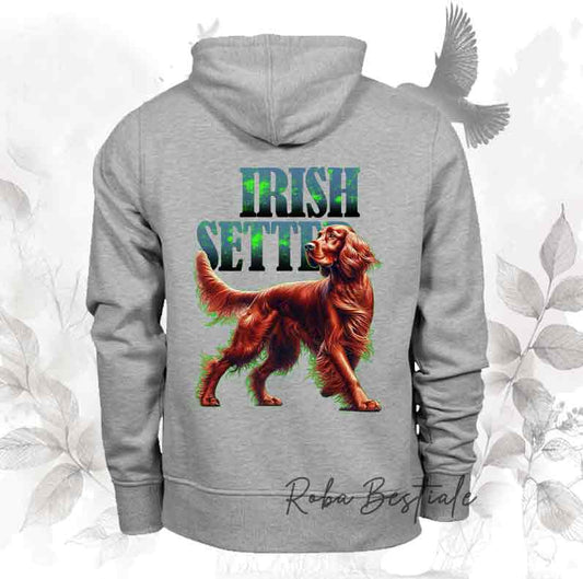 Felpa WILD HUNTERS - SETTER IRLANDESE Rosso - Scritta con dettagli LIME GREEN - Unisex - Nera o Grigia - dalla XS alla 3XL