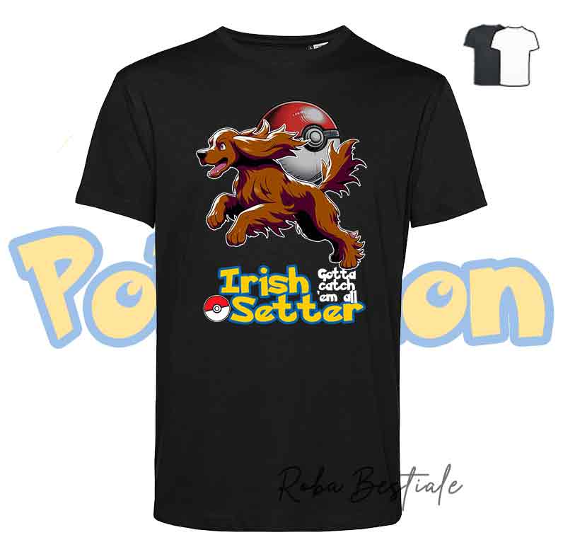 T-Shirt POKEMON - SETTER IRLANDESE Rosso - Uomo o Donna, Bianca o Nera - dalla XS alla 5XL