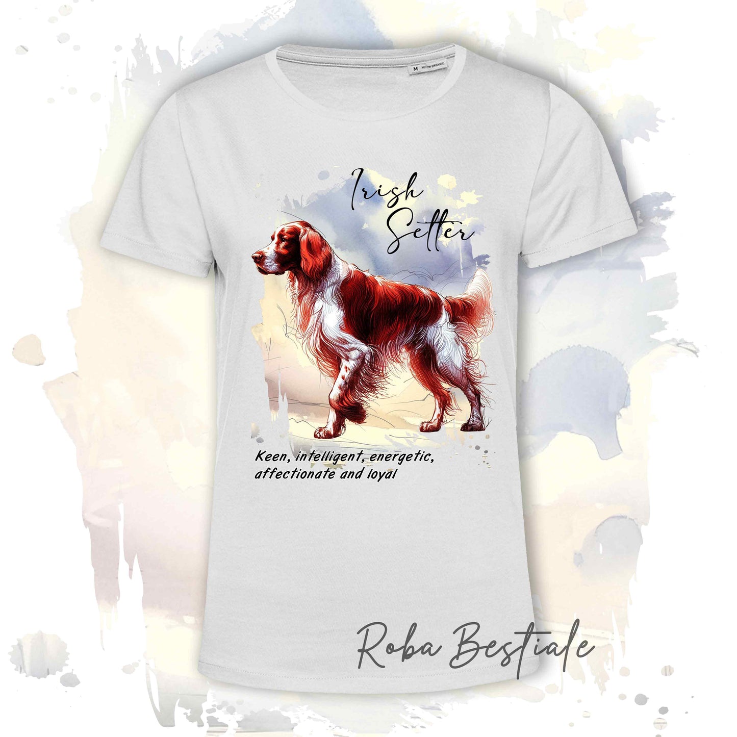 T-Shirt BEHAVIOR - SETTER IRLANDESE Bianco e Rosso - Standard FCI - 100% Cotone, Bianca, Uomo o Donna - dalla XS alla 5XL