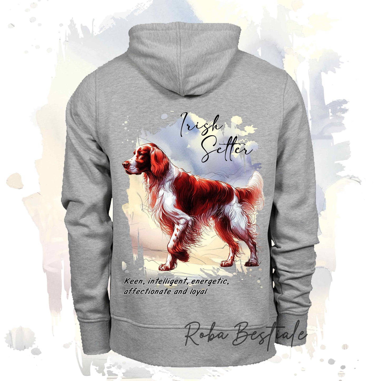 Felpa BEHAVIOR - SETTER IRLANDESE Bianco e Rosso - Standard FCI - Unisex - Grigia - dalla XS alla 3XL