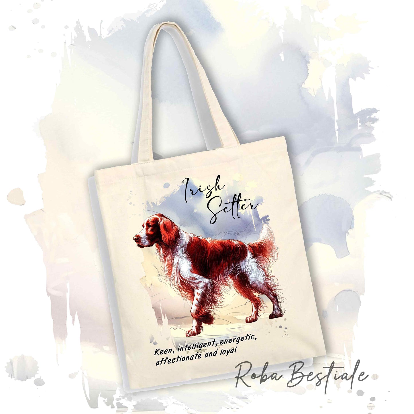 Shopper BEHAVIOR - SETTER IRLANDESE Bianco e Rosso - Standard FCI - Diversi colori disponibili, 100% Cotone