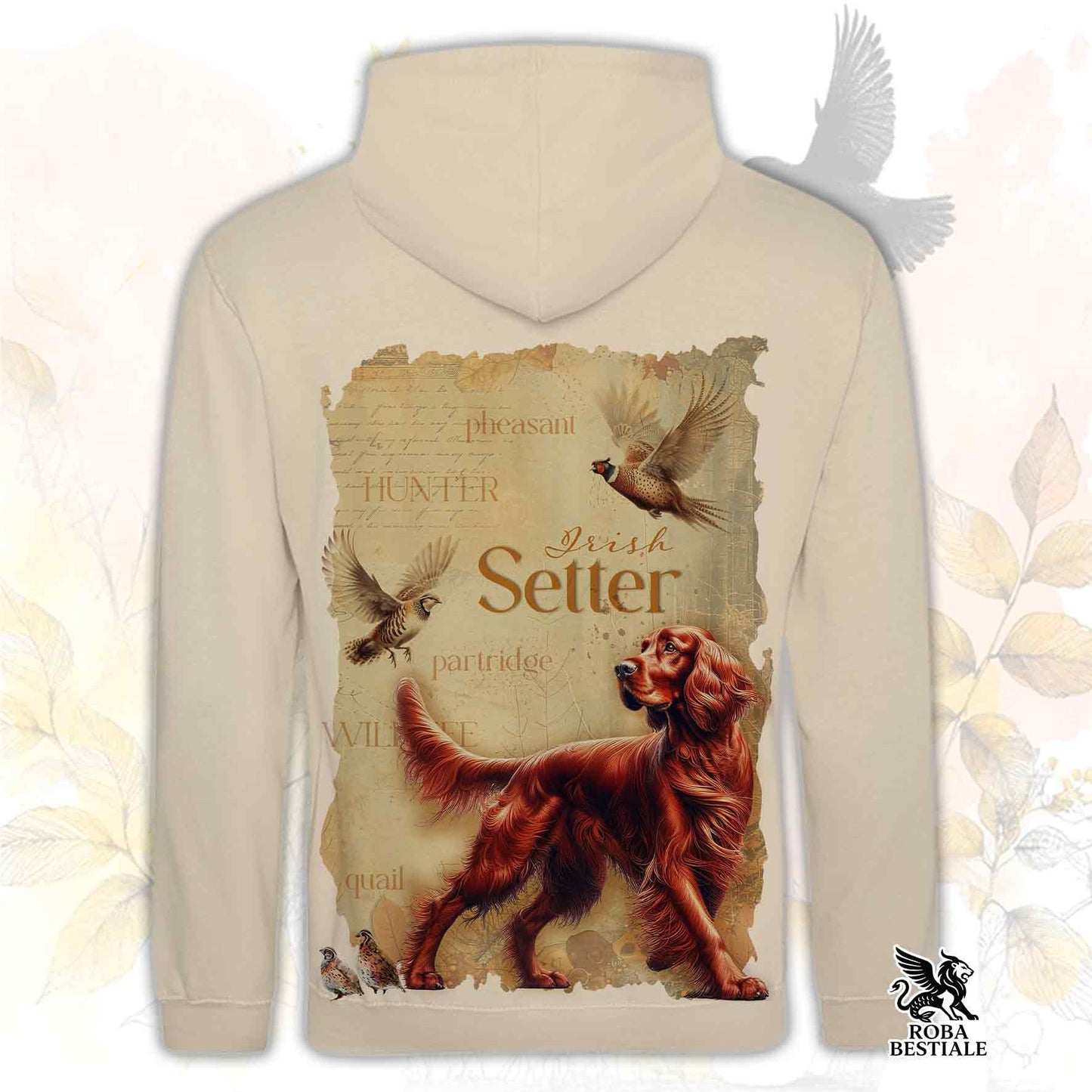 Felpa FIELD LEGACY - SETTER IRLANDESE Rosso - Con Cappuccio e Tasconi, Unisex - dalla XS alla 3XL