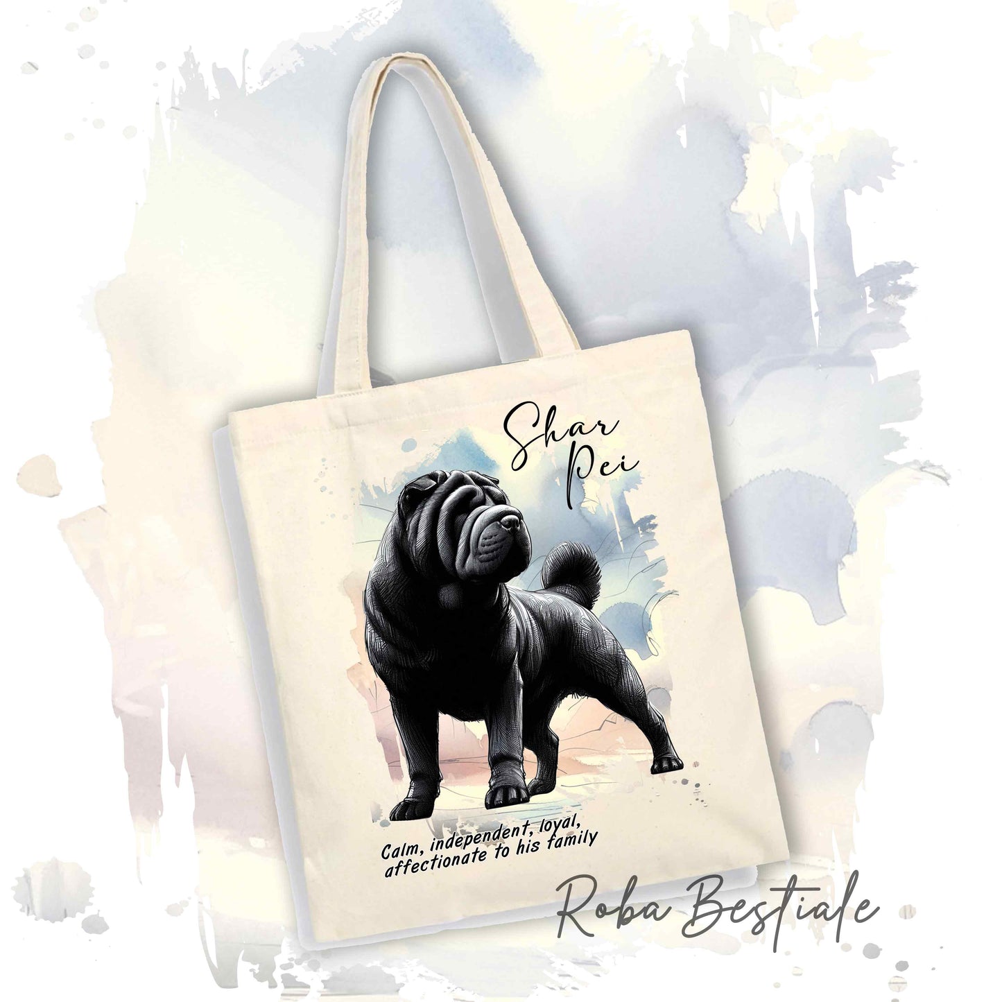 Shopper BEHAVIOR - SHAR PEI Nero - Standard FCI - Diversi colori disponibili, 100% Cotone