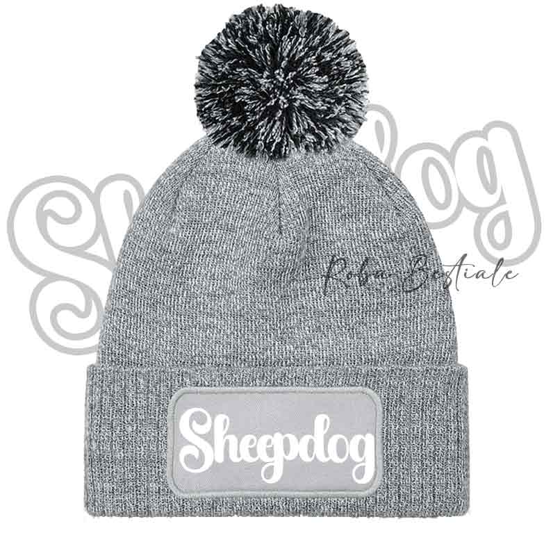 Beanie SHEEPDOG - Cappellino Invernale con Pon Pon - NERO, BLUE NAVY o GRIGIO - Scritta in colore a scelta