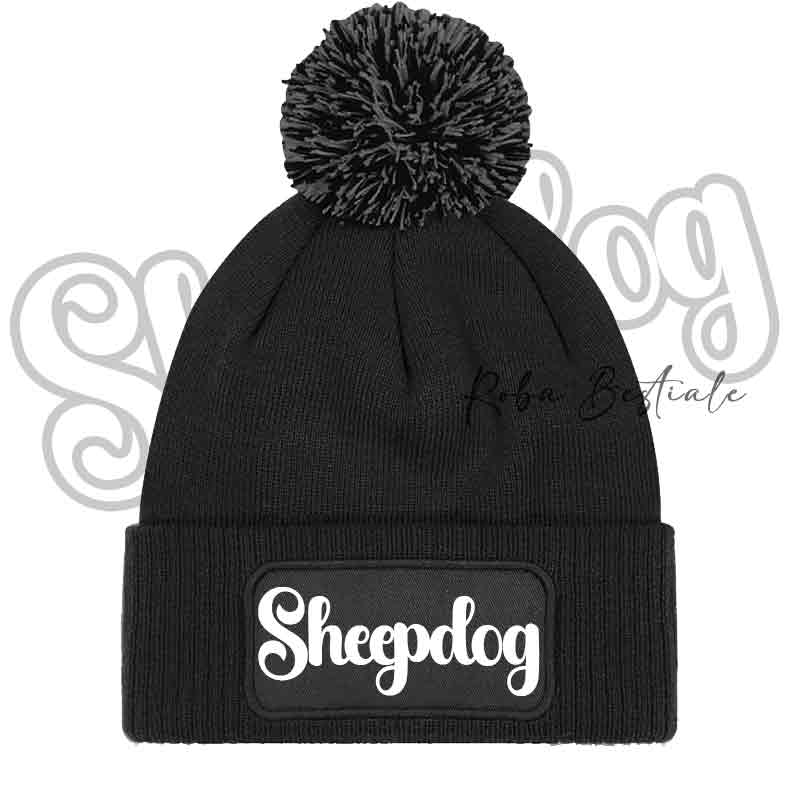 Beanie SHEEPDOG - Cappellino Invernale con Pon Pon - NERO, BLUE NAVY o GRIGIO - Scritta in colore a scelta