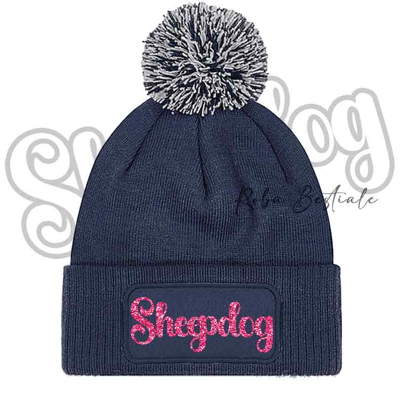 Beanie SHEEPDOG - Cappellino Invernale con Pon Pon - NERO, BLUE NAVY o GRIGIO - Scritta in colore a scelta