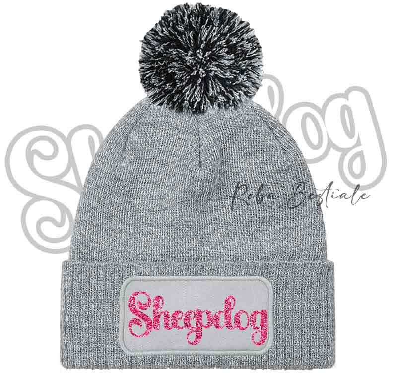 Beanie SHEEPDOG - Cappellino Invernale con Pon Pon - NERO, BLUE NAVY o GRIGIO - Scritta in colore a scelta