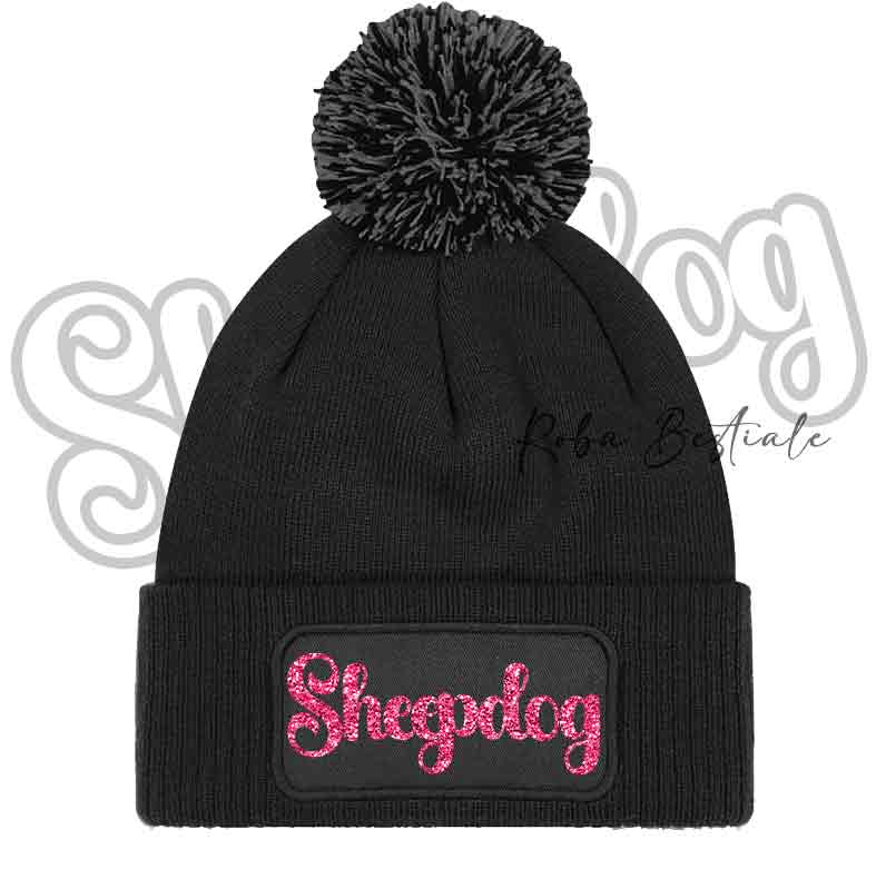 Beanie SHEEPDOG - Cappellino Invernale con Pon Pon - NERO, BLUE NAVY o GRIGIO - Scritta in colore a scelta