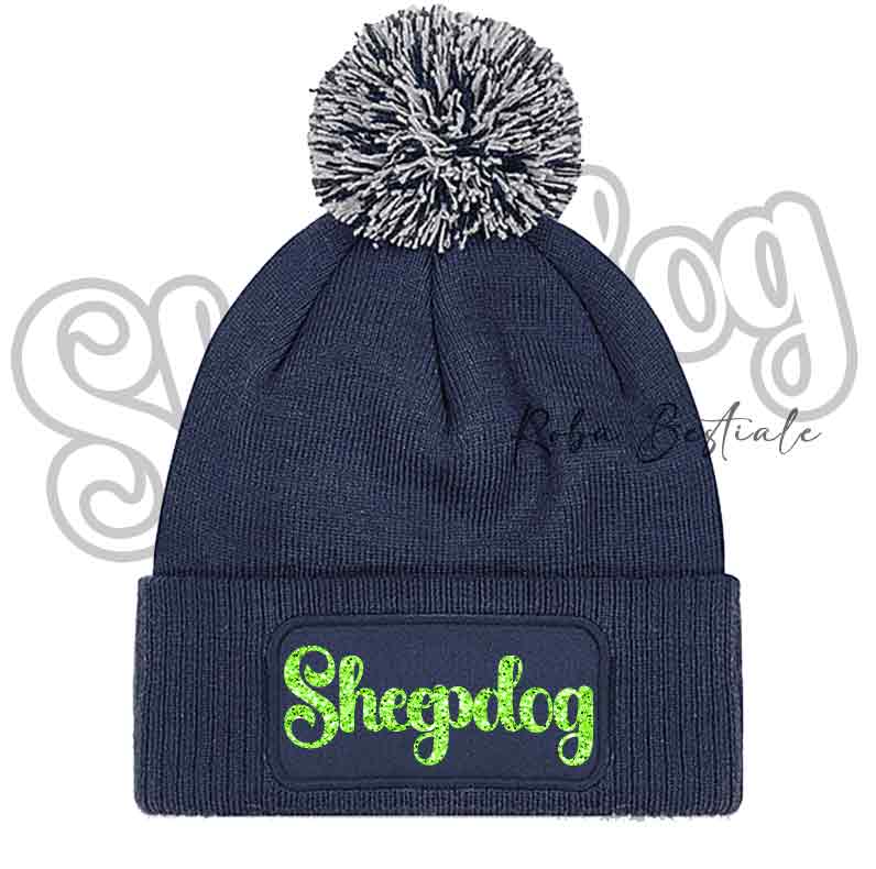 Beanie SHEEPDOG - Cappellino Invernale con Pon Pon - NERO, BLUE NAVY o GRIGIO - Scritta in colore a scelta