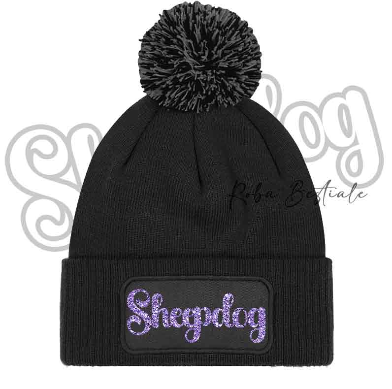 Beanie SHEEPDOG - Cappellino Invernale con Pon Pon - NERO, BLUE NAVY o GRIGIO - Scritta in colore a scelta