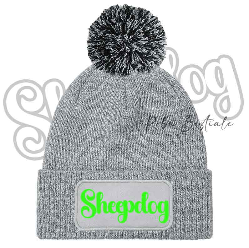 Beanie SHEEPDOG - Cappellino Invernale con Pon Pon - NERO, BLUE NAVY o GRIGIO - Scritta in colore a scelta